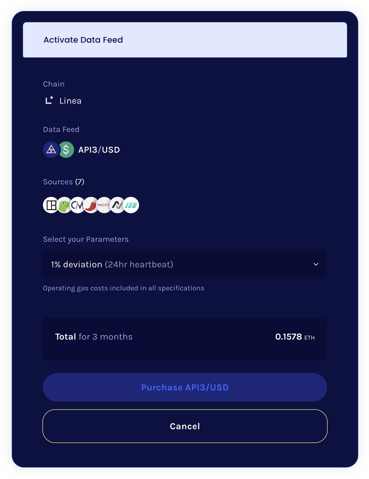 API3 market activate data feed modal